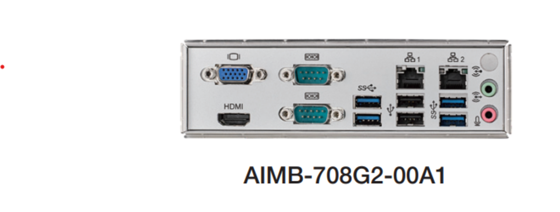 Rear I/O of AIMB-708 with HDMI, USB 3.2, dual LAN ports, and serial ports