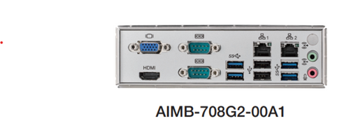 AIMB-785 showing VGA, dual DVI-D, dual GbE, and USB ports