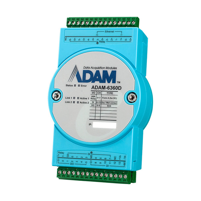 part number ADAM-6360D-A1 8Relay(PhotoMOS SPST)/14DI/6DO IoT Modbus/OPC UA Ethernet Remote I/O image