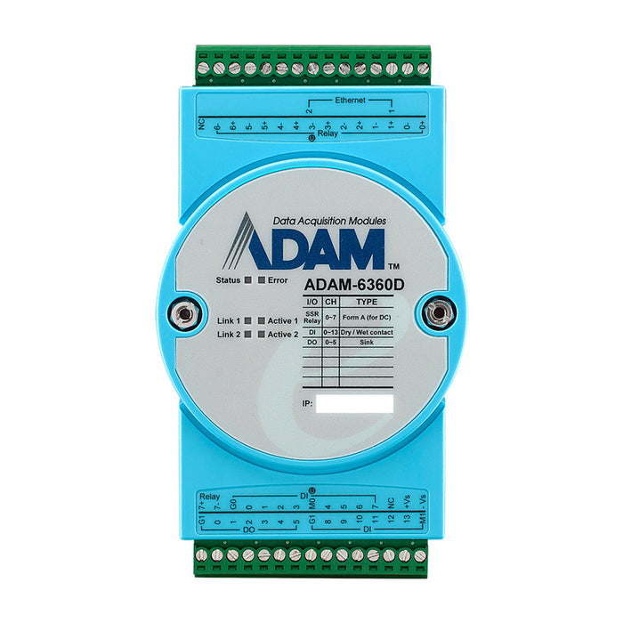 part number ADAM-6360D-A1 8Relay(PhotoMOS SPST)/14DI/6DO IoT Modbus/OPC UA Ethernet Remote I/O image