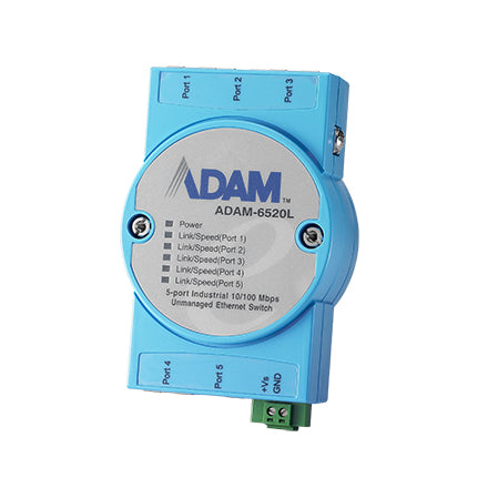 part number ADAM-6520L-AE 5 10/100Mbps Unmanaged Ethernet Switch, Flexible mounting, 0~60? image