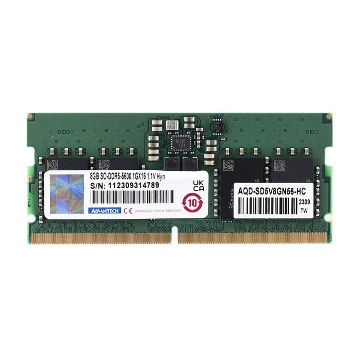 part number AQD-SD5V8GN56-HC Advantech 8GB SO-DIMM DDR5-5600 262Pin 1GX16 1.1V Unbuffered Hynix Chip image