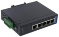 Front view of EKI-2525-BE showing 5 RJ45 ports and LED indicators