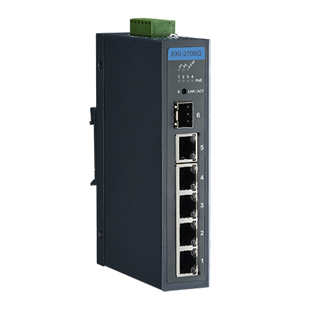 part number EKI-2706G-1GFPI-BE 6 port Gigabit Unmanaged Ethernet Switch with 4 PoE+ port,-40~75? image
