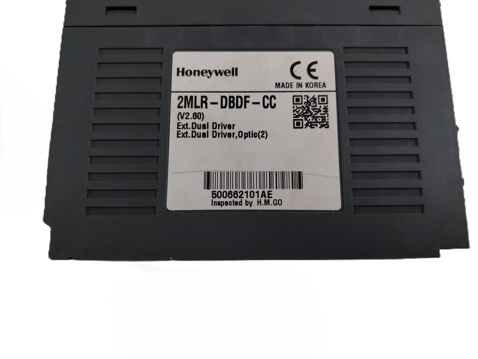 Side view showing label "2MLR-DBDF-CC" and fiber-optic connectors