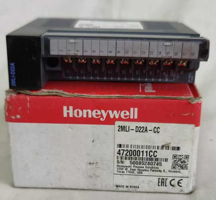 Honeywell 2MLI‑D22A‑CC terminal connections showing 16 inputs with box