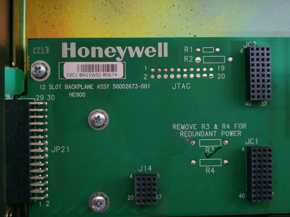 close up view of Honeywell 900R12R-0101 I/O rack with 12 slots