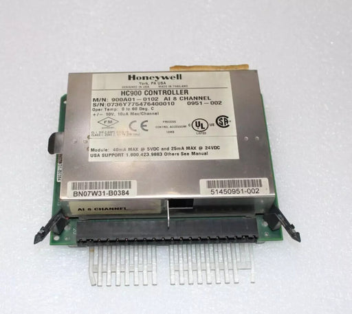 Front view of Honeywell 900A01‑0102 8‑channel analog input module