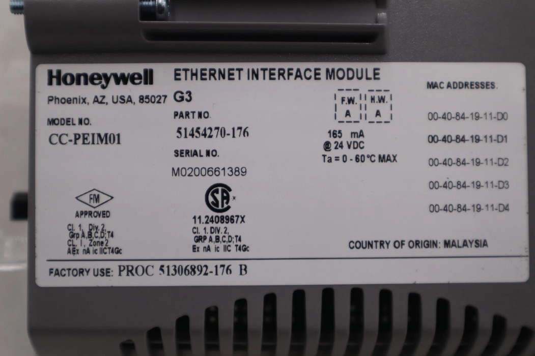 Close up view of Honeywell CC‑PEIM01