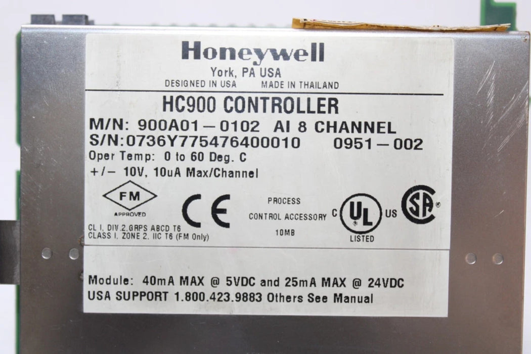 Closeup view of Honeywell 900A01‑0102 8‑channel analog input module